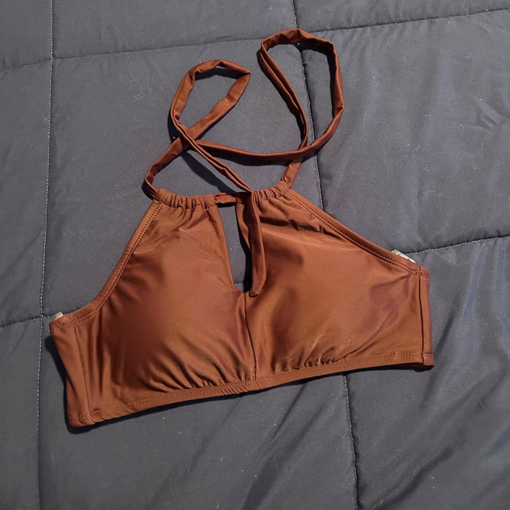 TIME AND TRU • Halter Bathing Suit Top • M 8-10 • Brown